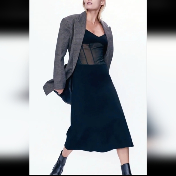 ZARA Special Edition sz M Black Combination Illusion Mesh Knit Long Midi Dress - Picture 1 of 16